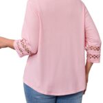 Női póló, Imily Bela, V-nyakú, közepesen hosszú ujjú, rózsaszín, 3XL INTL méret