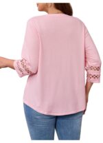Női póló, Imily Bela, V-nyakú, közepesen hosszú ujjú, rózsaszín, 3XL INTL méret - Image 3