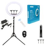 Ring Light LED 56cm/22inch, 3 fénymód, 10 beállítási fokozat, 3 telefontartó, szelfi távirányító, 210cm-es állvány tartalmazza - Image 2
