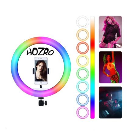 Ring Light RGB HOZRO 26cm nagy állítható állvánnyal és telefontartóval, többszínű fény szelfihez és sminkhez