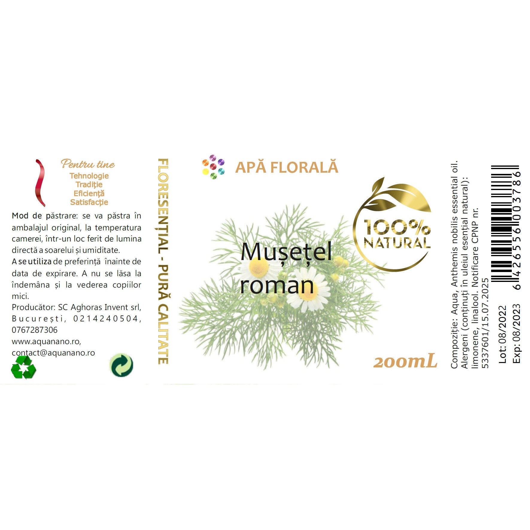 res_10e62f35cfc2e8f2b274fa2f975c90be.jpg Római kamilla virágvíz (Chamaemelum nobile), 200ml - Image 1