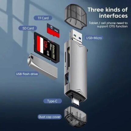 6 az 1-ben kártyaolvasó, Xongsor, USB-C/USB-A/Micro-USB, gyors adatátvitel, SD/TF támogatás, Plug & Play