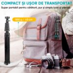 Professzionális teleszkópos fotóállvány, telefonhoz/fényképezőgéphez/GoPro-hoz, bluetooth távirányító, selfie stick funkció, állítható, Univerzális, Tartós és Könnyű, Fekete - Image 9