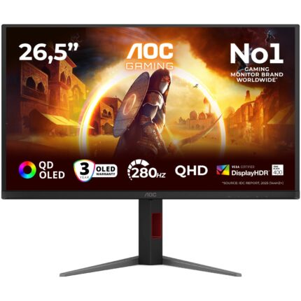 AOC Q27G4ZD Gaming monitor, 27", QHD (2560x1440), QD-OLED, 0,3 ms MPRT, 1 ms GtG, 240Hz, Adaptív szinkron, NVIDIA G-SYNC kompatibilis, villódzásmentes, VESA tanúsítvánnyal rendelkező DisplayHDR™ 400, 2x2 W hangszóró, HDMI, DisplayPort, Pivot, Fekete