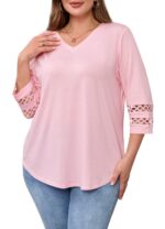 Női póló, Imily Bela, V-nyakú, közepesen hosszú ujjú, rózsaszín, 3XL INTL méret - Image 4