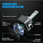 2 db D1S EXCITAT Premium LED Auto izzó készlet, 60w, 10000 lumen, 6000K, 12V, ventilátorral, hibamentes, Canbus, IP68 vízálló, fekete - Image 6