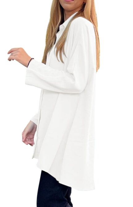 Imily Bela oversized blúz, V-nyakú, hosszú ujjú, fehér, 2XL INTL méret