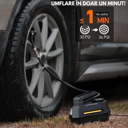 Hordozható autós kompresszor - szivattyús autó, kerékpár, motorkerékpár, matracok, léggömbök, 12 V DC digitális manométerrel, 100 PSI, 6,9 bár és LED vészvilágítás