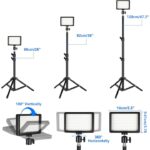 2 db-os hordozható stúdiólámpa készlet, Mosmaoo, 6500K, 10W, 180°-os elforgatás, USB-C, állítható 120 cm-es állványok, 10 fokozatú beállítás, 9 szín, 18 színchip, vezetékes vezérlőkapcsoló, 14 x 9.61cm, fotózáshoz / videózáshoz / sminkeléshez, fekete