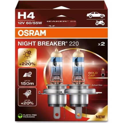 2 db halogén fényszóró izzó készlet Osram H4 Night Breaker +200% 60/55W 12V P43T SZETT 2 DB