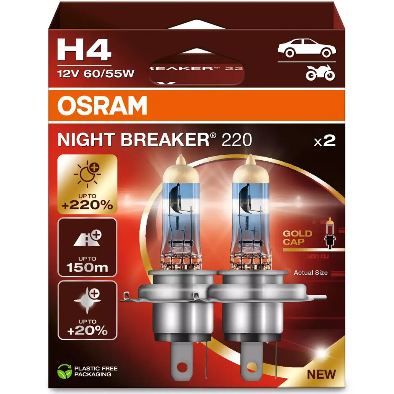 res_268e315128d29ac362962e81c1f30e87-1.jpg 2 db halogén fényszóró izzó készlet Osram H4 Night Breaker +200% 60/55W 12V P43T SZETT 2 DB - Image 1