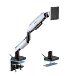 StableDesk Gaming monitor állvány 17-49” inch, RGB világítás, Állítható StableDesk kar, Akár 20 kg-ig, Kábelrendező, Standard/ívelt irodai, játék monitorhoz, Csipesz/screw rögzítéssel az asztallapra, Fehér - Image 5