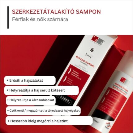 Sérült haj helyreállítása, restrukturáló sampon – professzionális kezelés a hajszál megerősítésére és a kötések helyreállítására, csökkenti a töredezett hajvégeket, megőrzi a hajszínt, szulfátmentes, férfiak és nők számára, 205 ml, DS Labs NIA