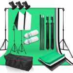 AbestStudio fotóstúdió készlet, 2 x Softbox, 4 x többszínű háttér, 2 x 135W 5500K izzó, 3 x bilincs, hordozó táska