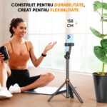Professzionális teleszkópos fotóállvány telefonhoz/fényképezőgéphez/GoPro-hoz, bluetooth távirányító, selfie stick funkció, állítható, univerzális, tartós és könnyű, fekete/narancs - Image 5