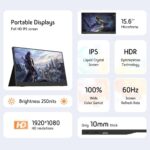 15,6 hüvelykes hordozható monitor laptophoz - FHD 1080P IPS tükröződésmentes képernyő, kettős USB-C/HDMI, beépített hangszórók, VESA furatok - Képernyőbővítő kompatibilis laptop PC telefon PS4/5 Switch-el - Image 3