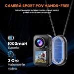 Sportkamera 5K Ultra HD, WiFi, 5k 30 FPS, 4k 60 FPS, 130° látószög, Kettős 1.3” LCD érintőképernyő, 10 mp előfelvétel, 64MP fotó, 6 tengelyes EIS stabilizálás, Vízálló 30m, Beépített hangszóró, 1000mAh akkumulátor, Mágneses rögzítés, Testkamera, Fekete - Image 9