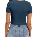 Imily Bela crop női póló V-nyakú, organikus pamut, sötétkék, L-es méret INTL