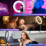 Macvi® Ring Light LED professzionális kör alakú lámpa, átmérő 45 cm (18 hüvelyk), USB-csatlakozás, 3 fénymód, szelfi távirányító és 210 cm-es állvány - Image 8