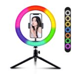 RGB körfény 26 cm-es, kis állvánnyal és telefontartóval, többszínű fény szelfikhez és vlogoláshoz - Image 2