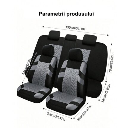 Üléshuzat készlet Univerzális Autó Üléshuzatok, SUV-hoz, Sedanhoz, Van-hoz, Osztott Háttámla, Légzsákkal Kompatibilis, Légáteresztő és Vízálló Poliészter Anyag, Könnyen Felszerelhető és Tisztítható, Sportos Modell Gumiabroncs Textúrával, Szürke