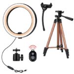 Ring Light Ring Light Techone Vlog Pro, meleg / hideg / semleges fény, állítható intenzitás, távirányító, 2 telefontartó, fényképezőgép tartó, állvány, 150 cm