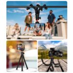 Professzionális Állítható Teleszkópos Fotóállvány, Telefonhoz / Fényképezőgéphez / GoPro-hoz, 360°-os Forgatás, Telefon Tartóval, Univerzális, Fekete - Image 5