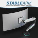 StableDesk Gaming monitor állvány 17-49” inch, RGB világítás, Állítható StableDesk kar, Akár 20 kg-ig, Kábelrendező, Standard/ívelt irodai, játék monitorhoz, Csipesz/screw rögzítéssel az asztallapra, Fehér - Image 6