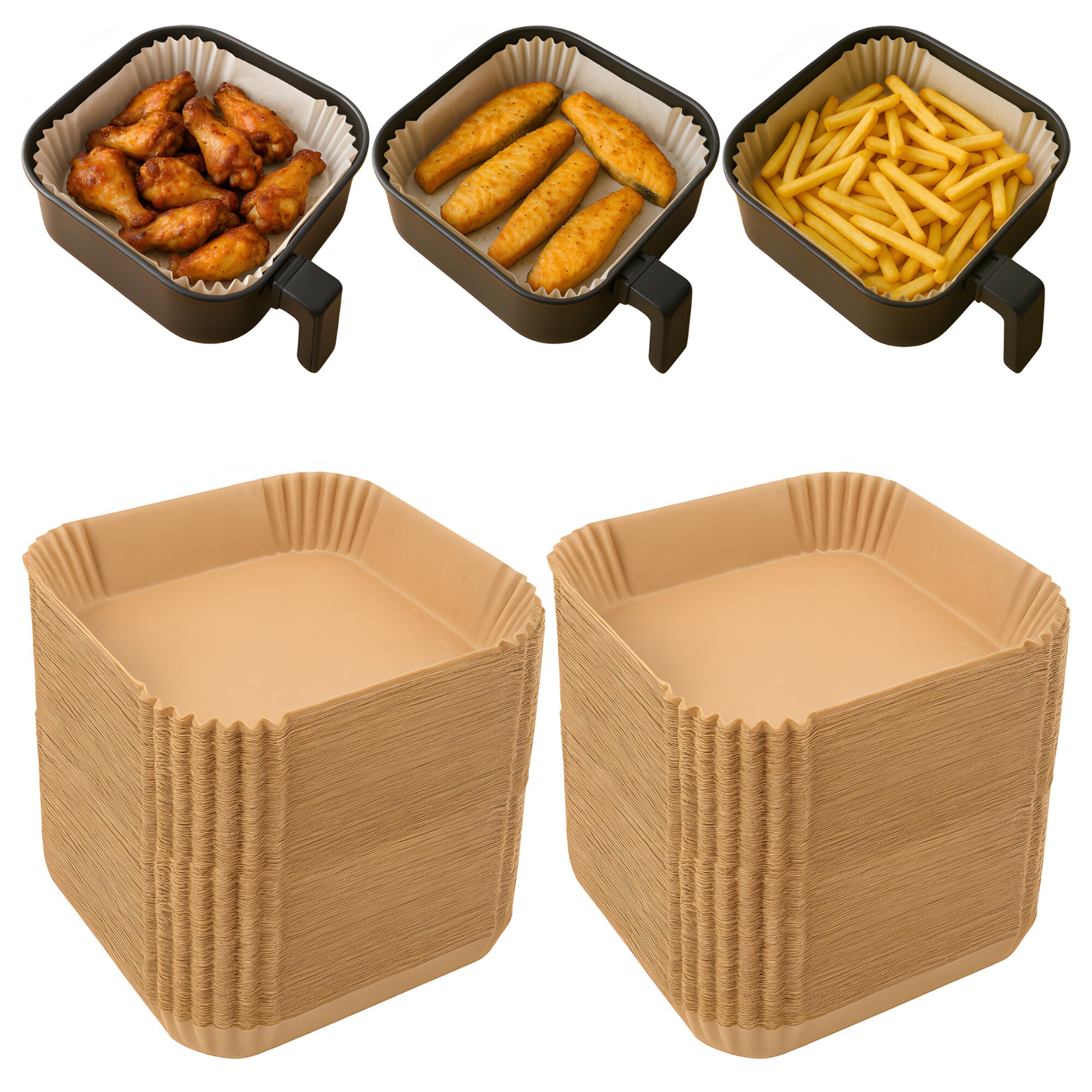res_4eec670cb8b3f713a42f707ff154f51b-1.jpg OEM 300 darabos készlet, sütőpapír forrólevegős fritőzbe 20 x 20 cm – négyzet alakú, tapadásmentes - Image 1