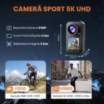 Sportkamera 5K Ultra HD, WiFi, 5k 30 FPS, 4k 60 FPS, 130° látószög, Kettős 1.3” LCD érintőképernyő, 10 mp előfelvétel, 64MP fotó, 6 tengelyes EIS stabilizálás, Vízálló 30m, Beépített hangszóró, 1000mAh akkumulátor, Mágneses rögzítés, Testkamera, Fekete - Image 4