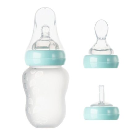 Szilikon cumisüveg 3 az 1-ben, EYUSALL, 180 ml, extrudálható, szivárgásmentes etetőcumi, BPA-mentes, könnyen tisztítható, kék