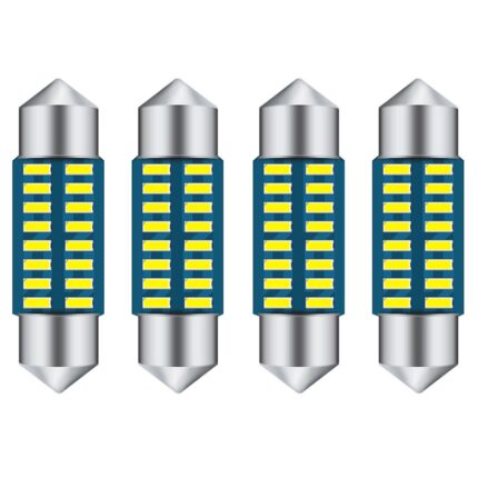4 darabos LED-es autóizzó készlet, SINBINTA, Fehér fény 6500K, 12V, 1.2W, Könnyű telepítés, Kiegészítő lámpákhoz, féklámpákhoz, rendszámtáblához, térképjelzőhöz és parkolólámpákhoz, Alumínium, 36mm, Ezüst