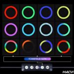 Macvi® Ring Light LED professzionális kör alakú lámpa, átmérő 45 cm (18 hüvelyk), USB-csatlakozás, 3 fénymód, szelfi távirányító és 210 cm-es állvány - Image 6