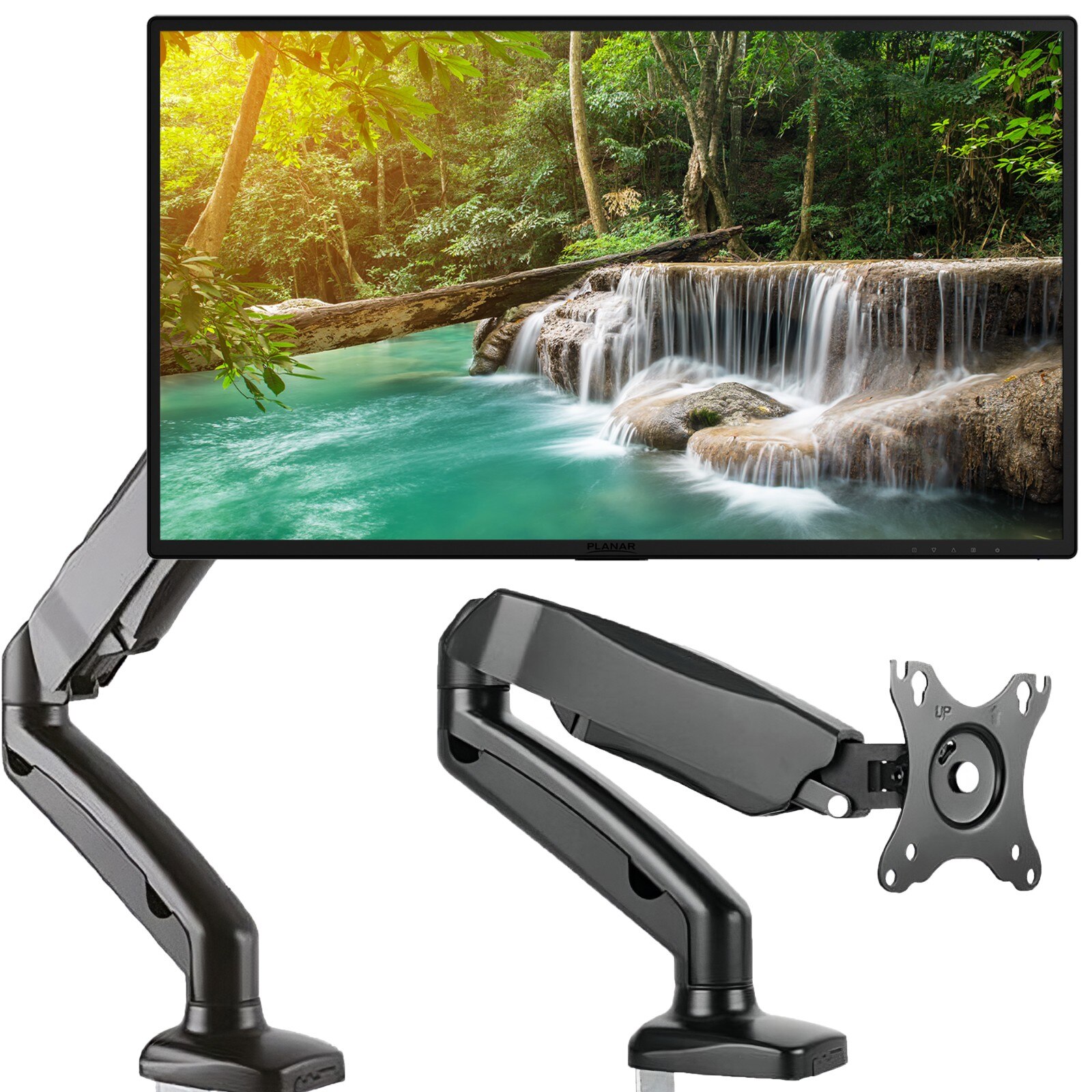 res_5ba84909f390c3587385ae45bc4556f2.jpg Retoo Asztali állvány, konzol monitorhoz/TV-hez, 17-30", állítható kar, dupla állítás - Image 1