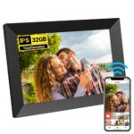 WIFI digitális képkeret, JESWO, 10,1 hüvelykes, 32 GB, érintőképernyő 1280X800 HD IPS, Frameo alkalmazás, MicroSD, Fotók/Videók, Hangszóró, fekete