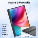 Hordozható monitor 14'', IPS panel, FHD 1920×1080, 16:9, Yodoit, képernyő monitor, Mini HDMI-HDMI kábellel, USB-C-USB-C, USB-C-USB-A kábellel felszerelve - Image 5