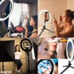 Macvi® Ring Light LED professzionális kör alakú lámpa, átmérő 45 cm (18 hüvelyk), USB-csatlakozás, 3 fénymód, szelfi távirányító és 210 cm-es állvány - Image 7