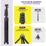 Professzionális teleszkópos fotóállvány, telefonhoz/fényképezőgéphez/GoPro-hoz, bluetooth távirányító, selfie stick funkció, állítható, Univerzális, Tartós és Könnyű, Fekete - Image 7