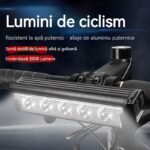 Éjszakai kerékpáros lámpa 8 LED-del, riasztóval és kürttel, vízálló, újratölthető USB, Power Bank 4000 mAh, 900 lumen, IPX4, 6 mód, ABS, 138*40*51 mm, fekete - Image 4