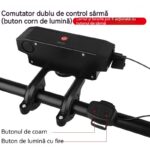 Éjszakai kerékpáros lámpa 8 LED-del, riasztóval és kürttel, vízálló, újratölthető USB, Power Bank 4000 mAh, 900 lumen, IPX4, 6 mód, ABS, 138*40*51 mm, fekete - Image 8