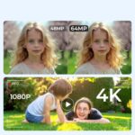 Kompakt 4K kamera, Buyya, digitális fényképezőgép, digitális fényképezőgép, 18x zoom, 64MP, 64 millió HD pixel, 64 GB SD-kártyával, fekete, dupla első és hátsó képernyő, rázkódásmentes kialakítás, stílusos és sokoldalú, gyerekeknek, kezdőknek, időseknek - Image 4