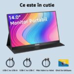 Hordozható monitor 14'', IPS panel, FHD 1920×1080, 16:9, Yodoit, képernyő monitor, Mini HDMI-HDMI kábellel, USB-C-USB-C, USB-C-USB-A kábellel felszerelve - Image 6