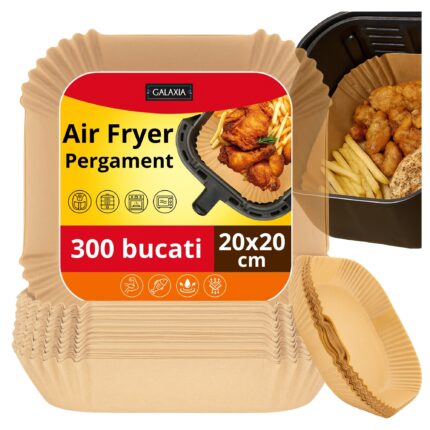 300 db sütőpapír 20x20 cm Galaxia® légkeveréses fritőzhöz – Négyzet alakú, Vastag, Tapadásmentes, BPA-mentes