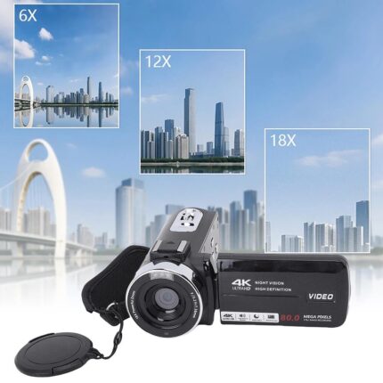 Garsonal 4K Digitális fényképezőgép, 80MP, 270°-ban forgatható képernyő, 18x zoom, 3.0'', 9 fényképezési mód, LED, 1500mAh, 32GB SD kártya, Távirányító, Fekete