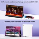 Hordozható monitor 14'', IPS panel, FHD 1920×1080, 16:9, Yodoit, képernyő monitor, Mini HDMI-HDMI kábellel, USB-C-USB-C, USB-C-USB-A kábellel felszerelve - Image 11