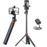 Professzionális teleszkópos fotóállvány telefonhoz/fényképezőgéphez/GoPro-hoz, bluetooth távirányító, selfie stick funkció, állítható, univerzális, tartós és könnyű, fekete/narancs - Image 3