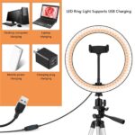 Professzionális prémium teleszkópos fotóállvány, telefonhoz/fényképezőgéphez, 360°-os forgatás, 5 magassági beállítás, Ring Light lámpával, 10 hüvelykes LED, USB csatlakozás, 3 fénymód, 10 fokozatú beállítás, telefon tartó állványhoz, alumínium, fekete - Image 6