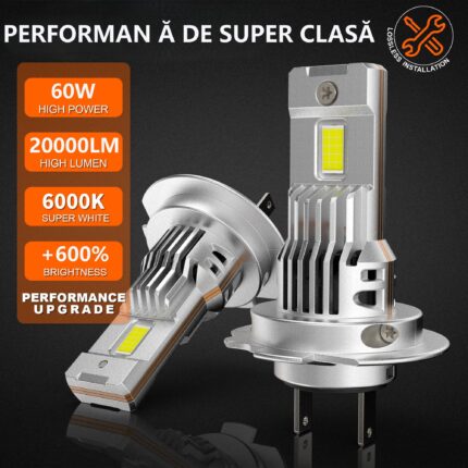 OEM H7 LED Izzók, PX26D Fényszórók, 6000K fehér, 20000LM, 1:1 mini méret, 2 db-os szett, tartós alumínium turbó ventilátorral, Canbus, IP68, Távolsági fényszórók, Tompított fényszórók, Ködlámpák