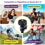 Professzionális teleszkópos fotóállvány, telefonhoz/fényképezőgéphez/GoPro-hoz, bluetooth távirányító, selfie stick funkció, állítható, Univerzális, Tartós és Könnyű, Fekete - Image 4