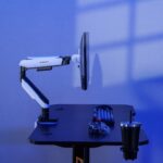 StableDesk Gaming monitor állvány 17-49” inch, RGB világítás, Állítható StableDesk kar, Akár 20 kg-ig, Kábelrendező, Standard/ívelt irodai, játék monitorhoz, Csipesz/screw rögzítéssel az asztallapra, Fehér - Image 8